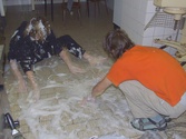 A Myreg s Tomom začali umývať podlahu.